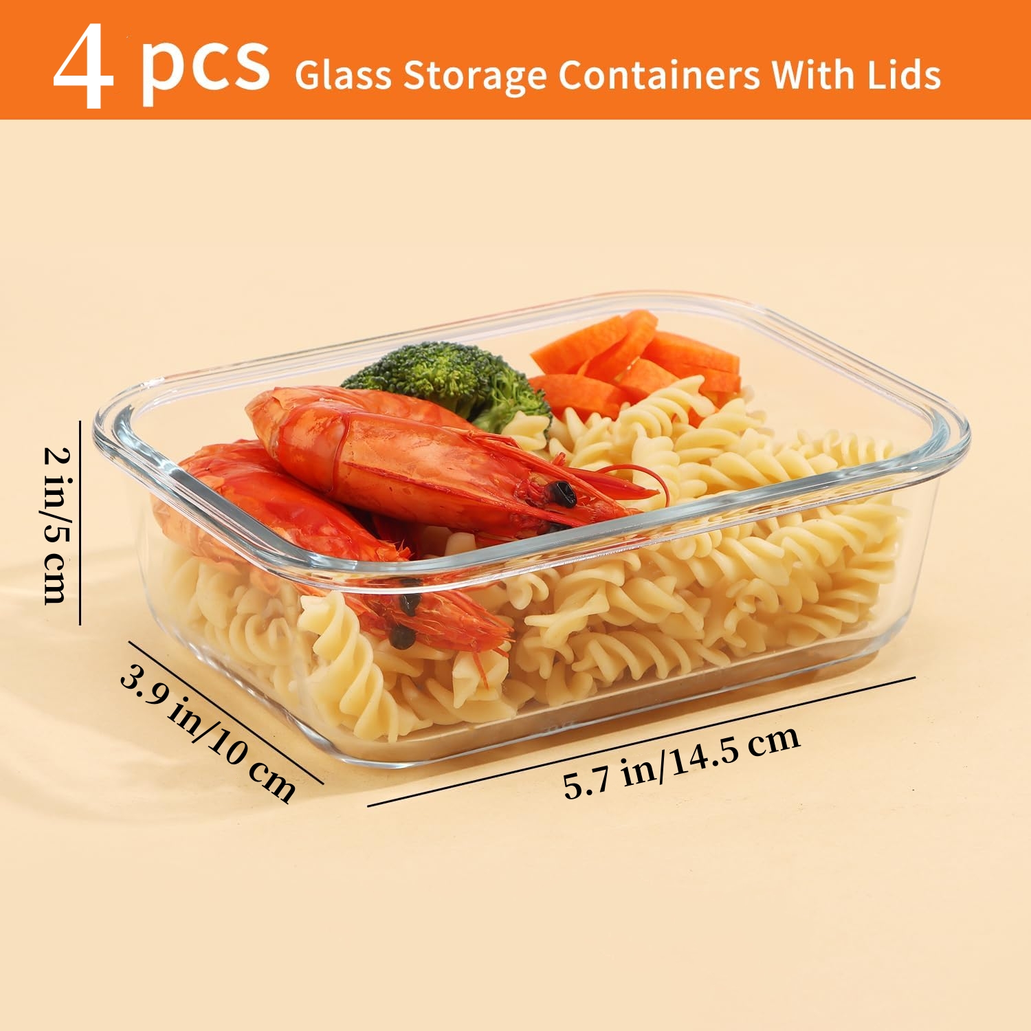 4 Pcs Glass Meal Prep Containers with Lids 14 oz Food Storage Containers Airtight Lunch Container Food Container for Home/Travel,Dishwahser, Microwave, Oven and Freezer Safe,Topboutique