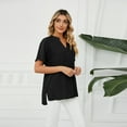 thumbnail image 2 of FJUCHAI Womens Shirts V Neck Short Sleeve Buttons Tops Tee Solid Color Blouse Loose Fit S-XXL, 2 of 10