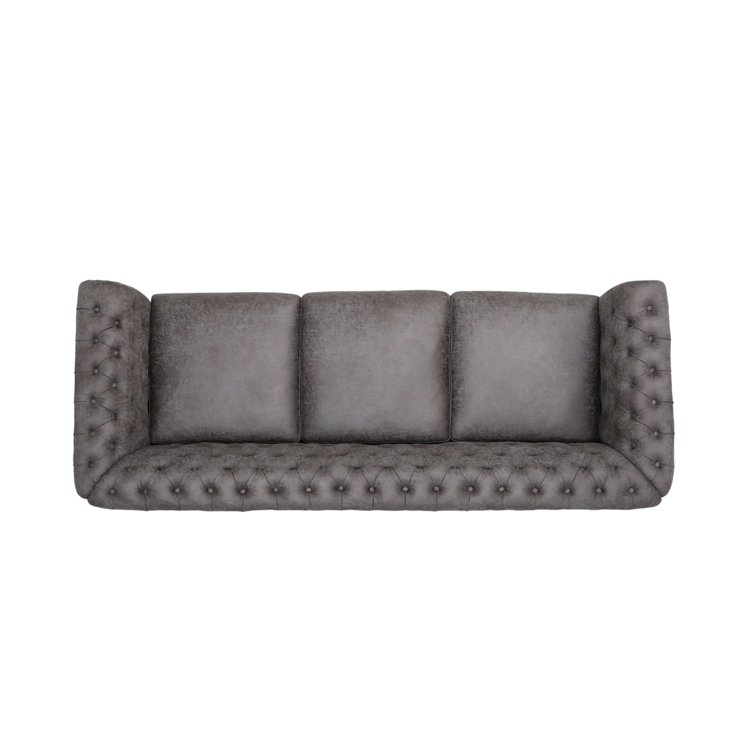 Noble House Aaniya Tufted Microfiber Sofa, Slate, Dark Brown