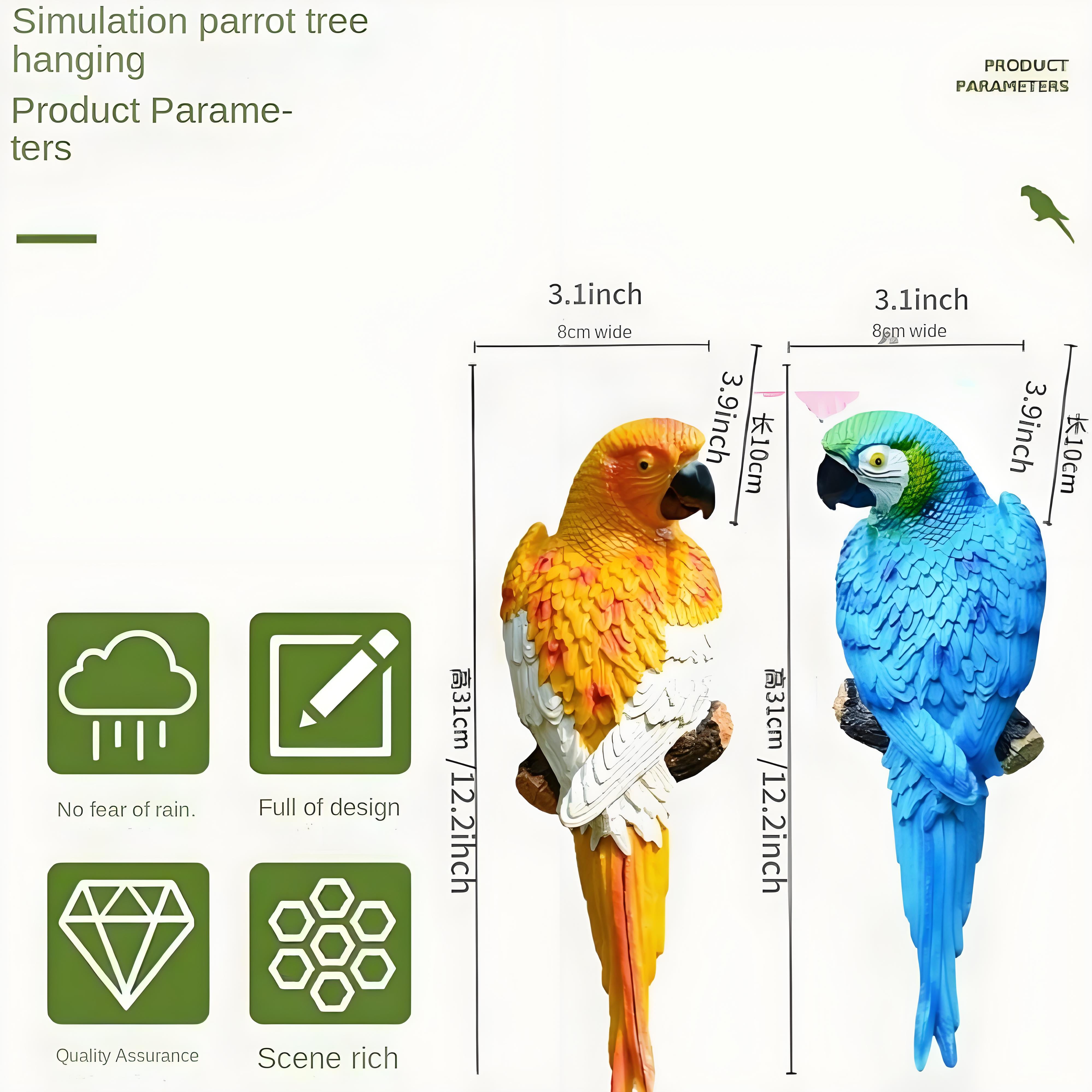 Large Parrot Wall Bird Statue Decor，Outdoor Indoor Figurine Tiki Bar Decorations Tree Sculpture ，Resin Animal Statue For Garden, Terrace, Lawn, Yard