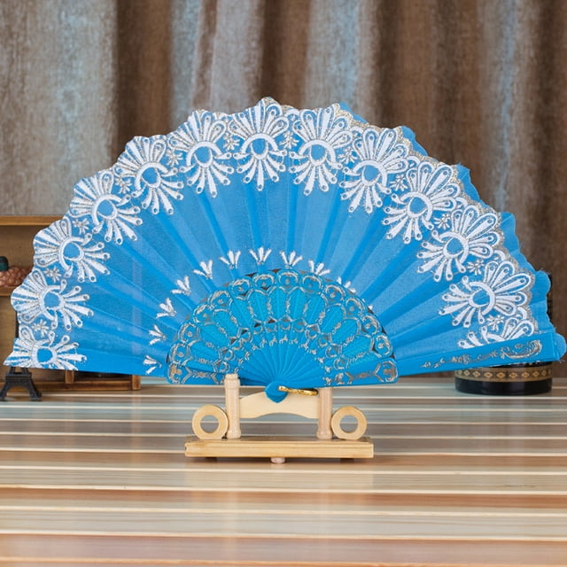 Dsscvnef Chinese Style Dance Wedding Party Lace Silk Folding Hand Held Flower Fan SB