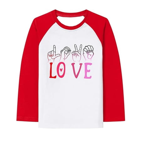 Likimi Toddler Girls Boys Tops Letter Print Crew Neck Long Sleeved Casual Fashion Shirts Red2 Size 5-6 Years