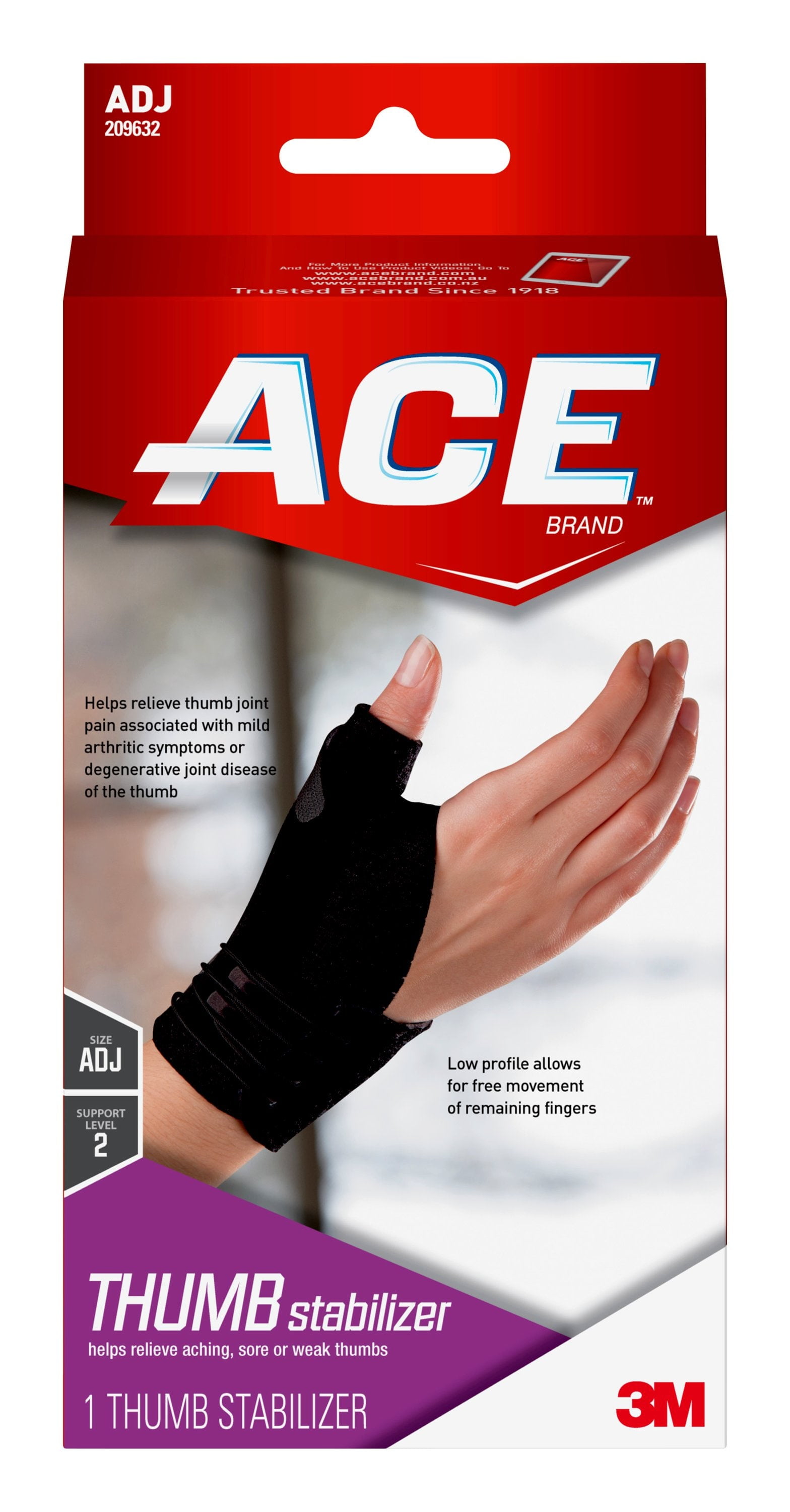 ACE Brand Deluxe Thumb Stabilizer, Adjustable Brace, Black, 1/Pack
