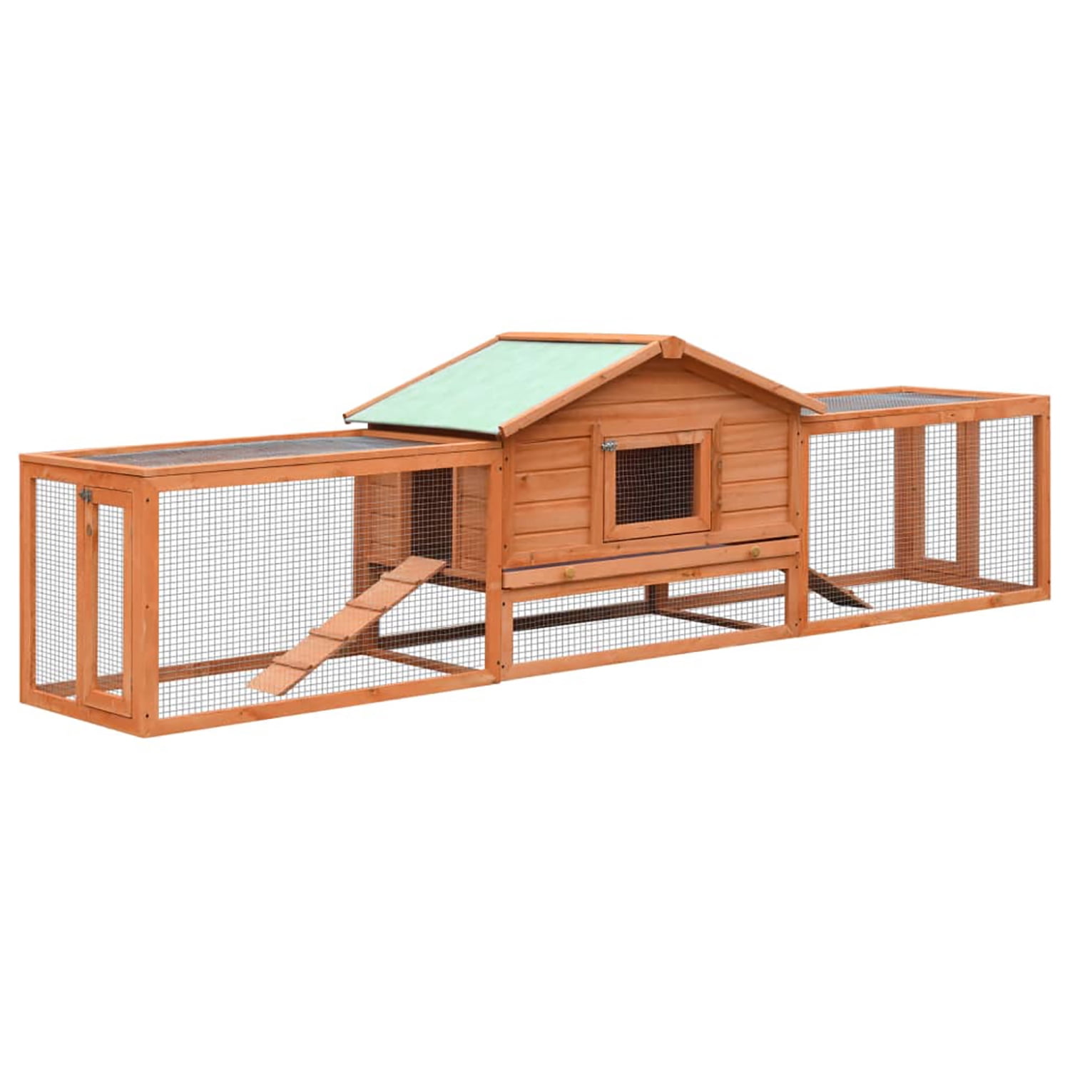 Pefilos 122" Multi-Level Wooden Rabbit Hutch with Run Outdoor and Indoor Bunny Condo, Large Rabbit House with Green Roof and Easy-Clean Tray, Orange Pefilos 122" Multi-Level Wooden Rabbit Hutch with Run Outdoor and Indoor Bunny Condo, Large Rabbit House with Green Roof and Easy-Clean Tray, Orange