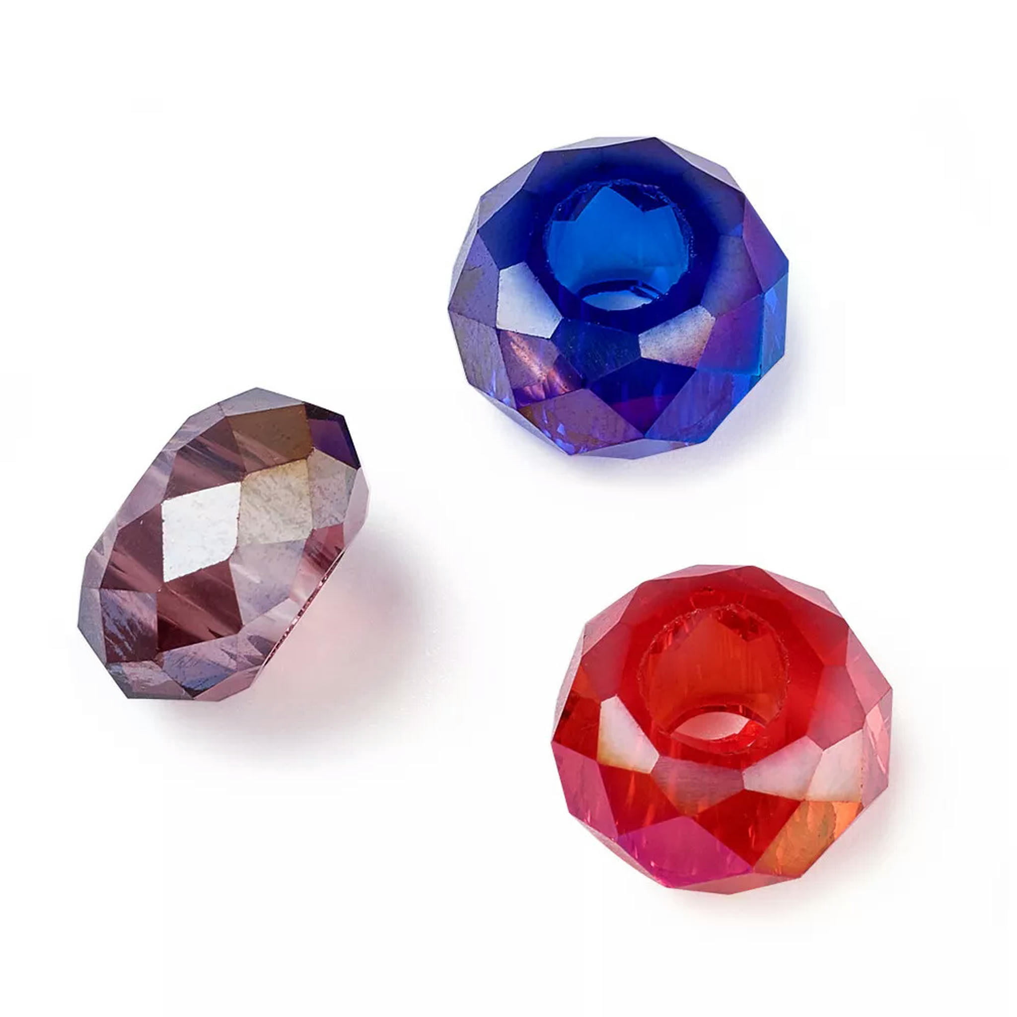 EOEMY 100Pc Rondelle Glass European Large Hole Beads Faceted Loose Spacer Craft 14X8mm