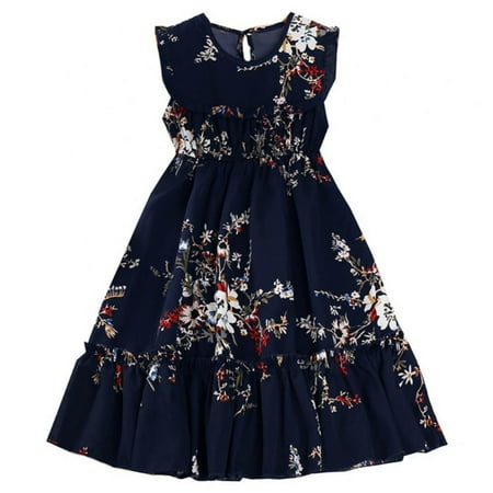 

SYNPOS Girls Floral Summer Sundress Ruffle Sleeveless Pleated Holiday Party A-Line Swing Party Dresses