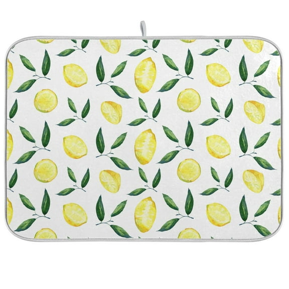 Summer Lemon and Leaves Dish Drying Mat Microfiber Kitchen Pad Large Counter Absorbent Dish Mats Drainer Rack 16"x18"