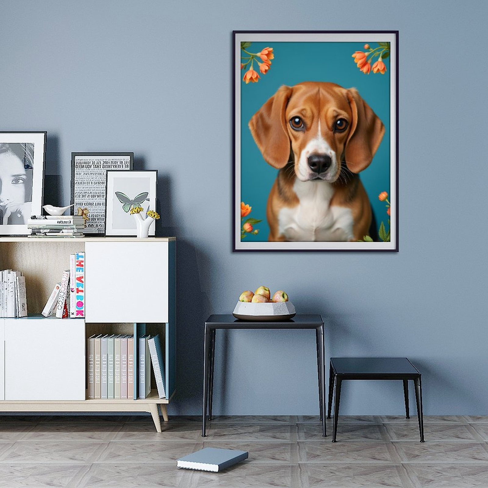 Diamond Art Kit for Adults, Beagle Portrait Floral Border Diamond Painting for Adults Beginners, DIY Diamond Art Painting Kits, 5D Diamond Painting Crafts for Home Decor 12x16 Frameless
