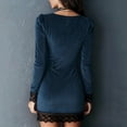 thumbnail image 5 of Women's Club Dress Velvet Lace Detail Button Front Retro Style Party Cocktail Dress for Spring Fall Night Out,Blue,2XL, 5 of 5