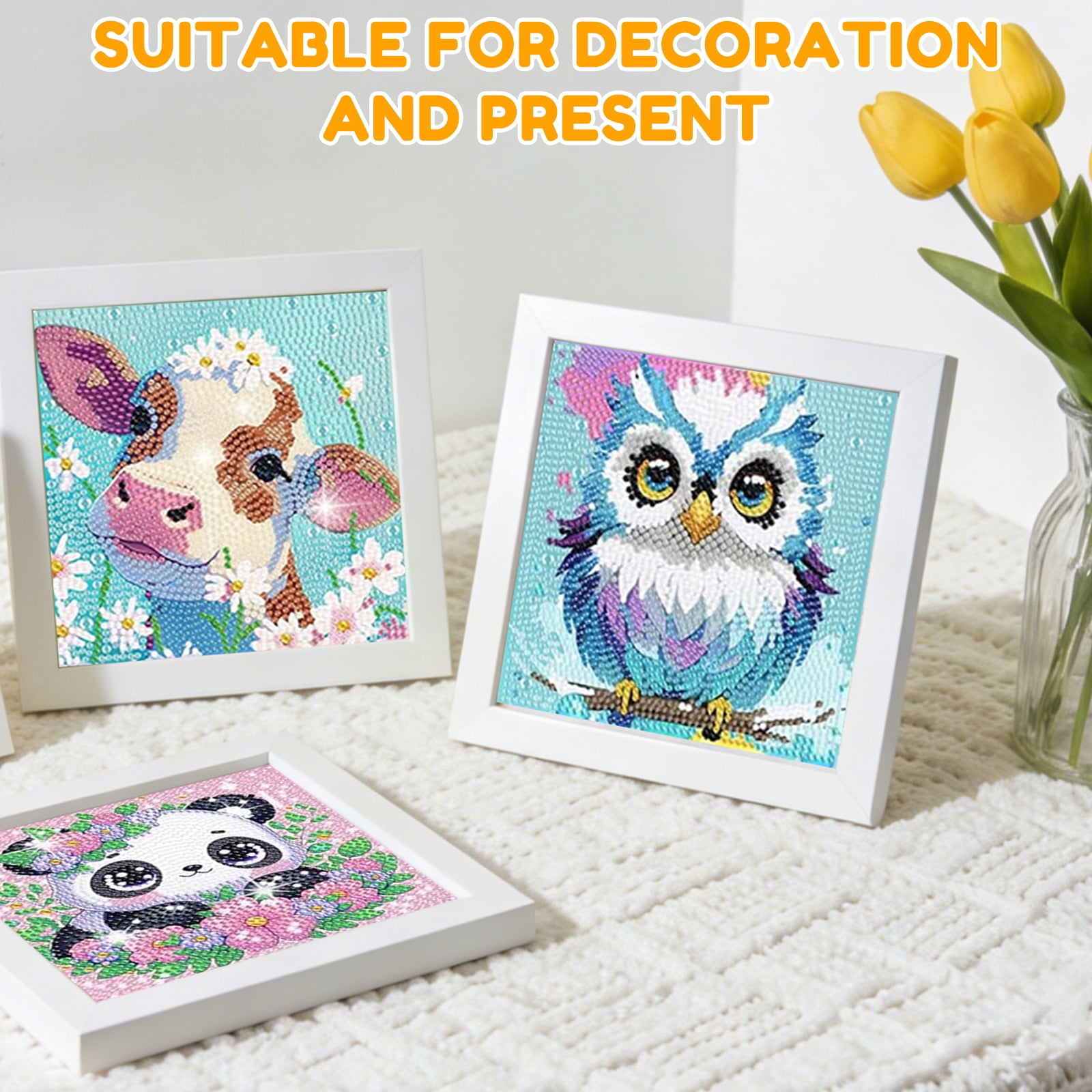 Keyohome Diamond Art Kits for Kids,Diamond Painting Kits for Beginners,6 Pack Cartoon Animals Diamond Dot Art for Adults,Full Drill Big Gem Art for Home Decoration,6.7" x 6.7"