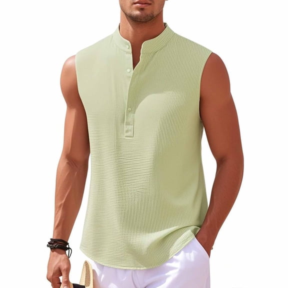 VgaVtl Men Tank Top Big and Tall Summer Turtleneck Clothing for Men Sleeveless Workout Solid Color Green Button Tops