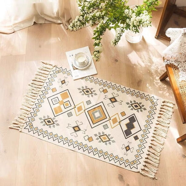 Xiao Hua Alfombra de baño bohemia, estilo bohemio, para cocina, con borlas, de algodón, lavable, para decoración de dormitorio, baño, entrada, pasillo, interior, hogar, 23 x 35 pulgadas (14)