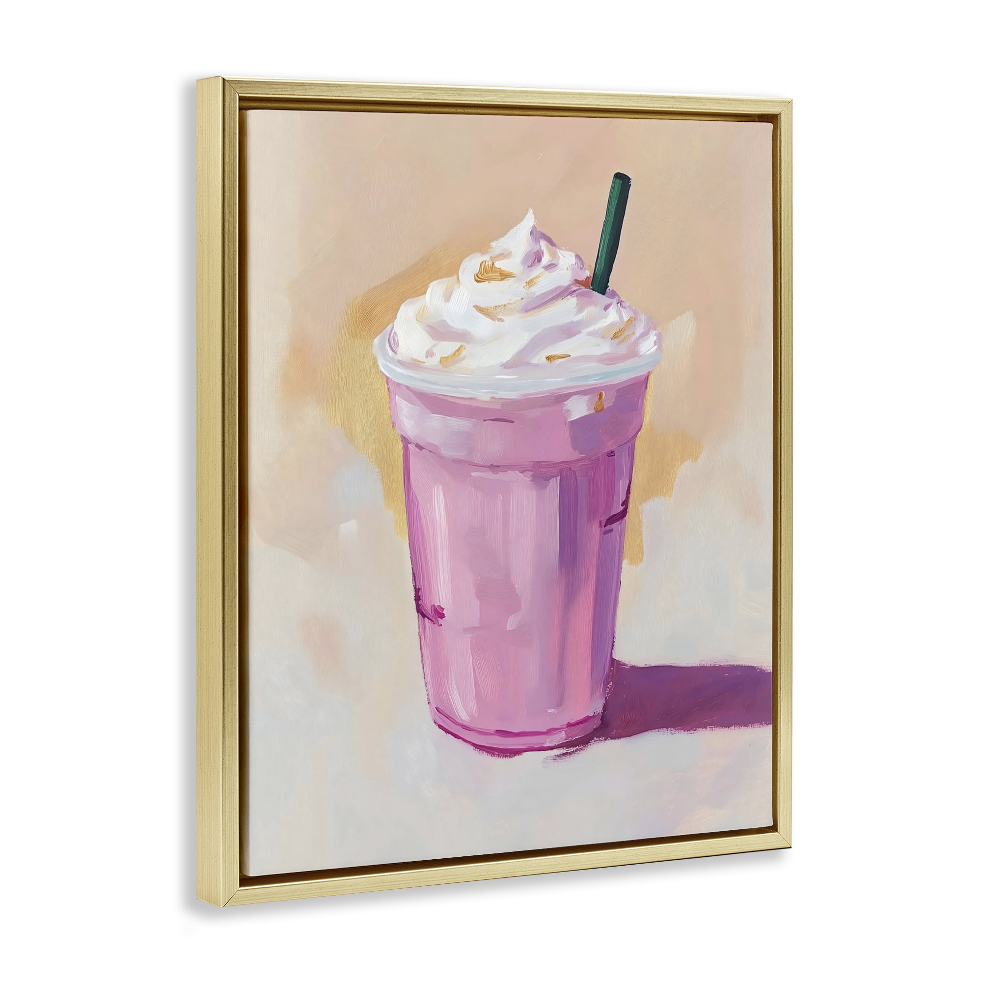 Stupell Industries Pink Strawberry Shake Gold Framed Floater Canvas Wall Art, design by The Prints Vibe