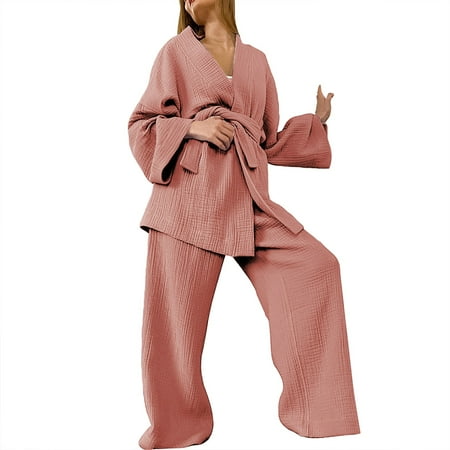 

Elegant Outfits For Female Solid Color V-Neck Long Sleeve Fashion Loose Tops And Leisure Trousers Spring Autumn Slacks Nightgown Homewear Workwear Sweatsuits Sets