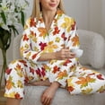 thumbnail image 6 of Picia Autumn Leaves 1 Pattern Women’s Long-Sleeve Sleepwear Set - Soft 2-Piece Loungewear with Pockets, Comfy PJs for Relaxing Nights-Medium, 6 of 7