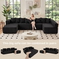thumbnail image 6 of SEENYOO 146" U-Shaped Sectional Sofa, Modular Boneless Couch, 5-Seater Convertible Sleeper Sofa, Deep Seat, Corduroy Fabric, Black, 6 of 11