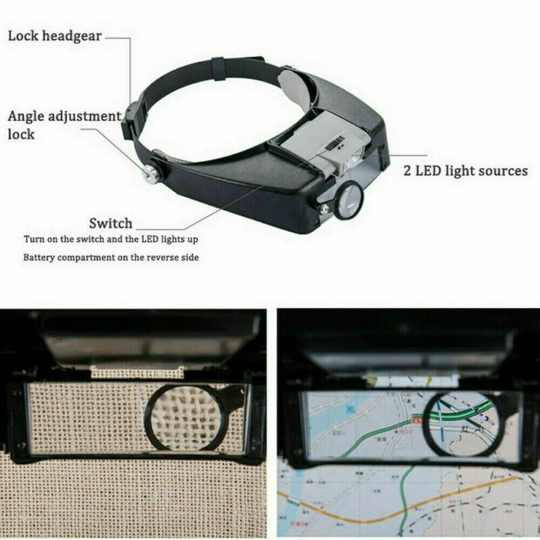 Headband Magnifier Led Light Head Lamp Magnifying Glass Jewelry Loupe With Led  Lights 1.5x 3 X 8.5x 10x - Buy Headband Magnifier Led Light Head Lamp  Magnifying Glass Jewelry Loupe With Led