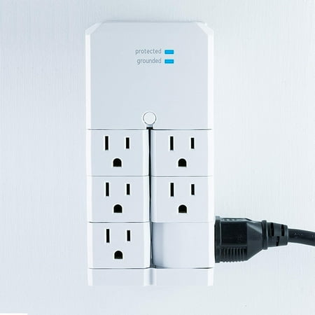 GE - Pro 6-Outlet Swivel Wall Tap Surge Protector - White