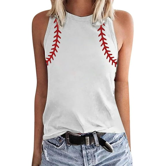 Women's Baseball Tank Tops 2024 Casual Crewneck Sleeveless T-Shirt Summer Cute Graphic Tee Shirts Blouses