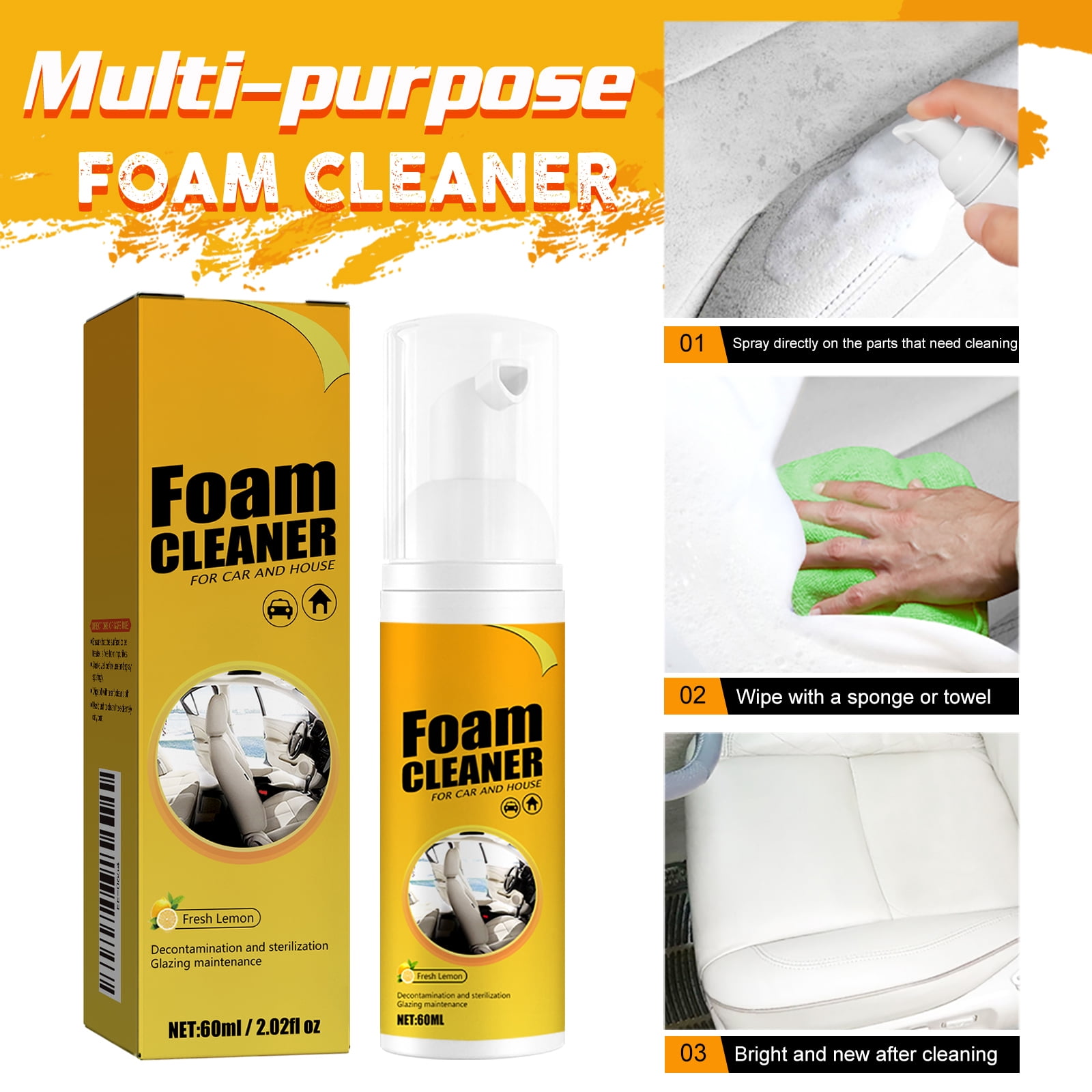 Alvantor Multi-Purpose Foam Cleaner for Car Interiors Leather Seat, 1.01 fl.oz