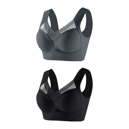GERsome 2Pcs Wireless Bras for Women Assorted Color Seamless Full Coverage Comfortable Soft V Neck No Underwire Support Push Up Everyday Bra 2pcs-Gray/Black L
