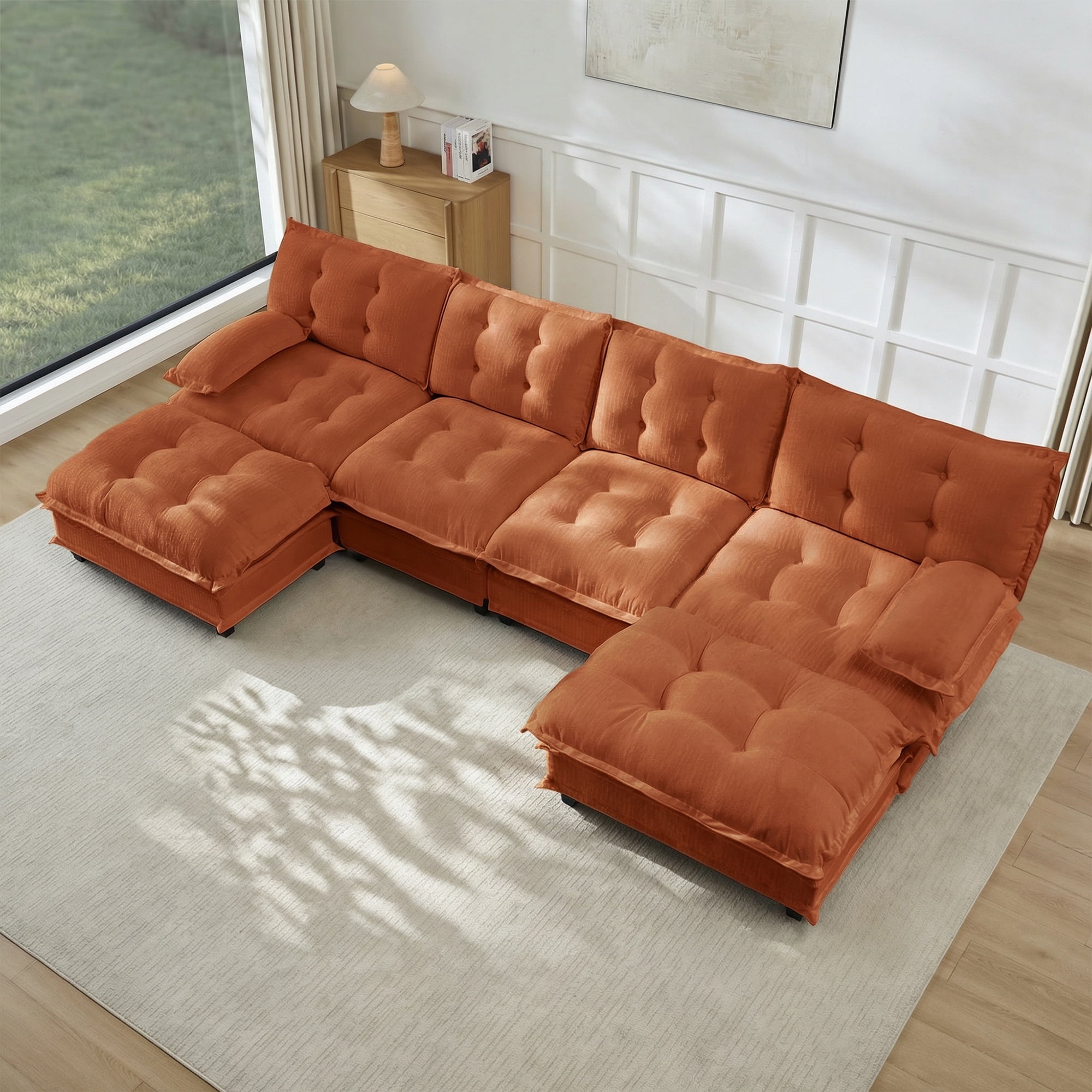AISWORD 138" U-Shaped Modular Sectional Cloud Sofa with 2 Ottomans, Chenille Fabric Deep Seat Couch with Lattice Decored Cushions