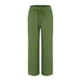 thumbnail image 4 of Hauaitttt Women Linen Casual Pants Summer Wide Leg Loose Drawstring High Waist Wide Leg Pants with Pockets plus Size Women Work Pants Business Casual Printed Pants for Women Casual Short Pants for, 4 of 8