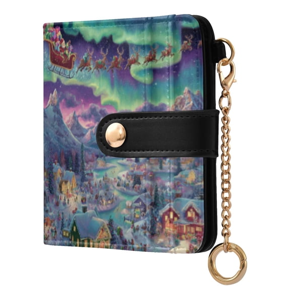 Qxltty Whimsical Christmas Scene Ladies Wallet Rfid Slim Thin Compact Credit Card Women Wallet Zipper Coin Pocket and ID Window for Female Gifts