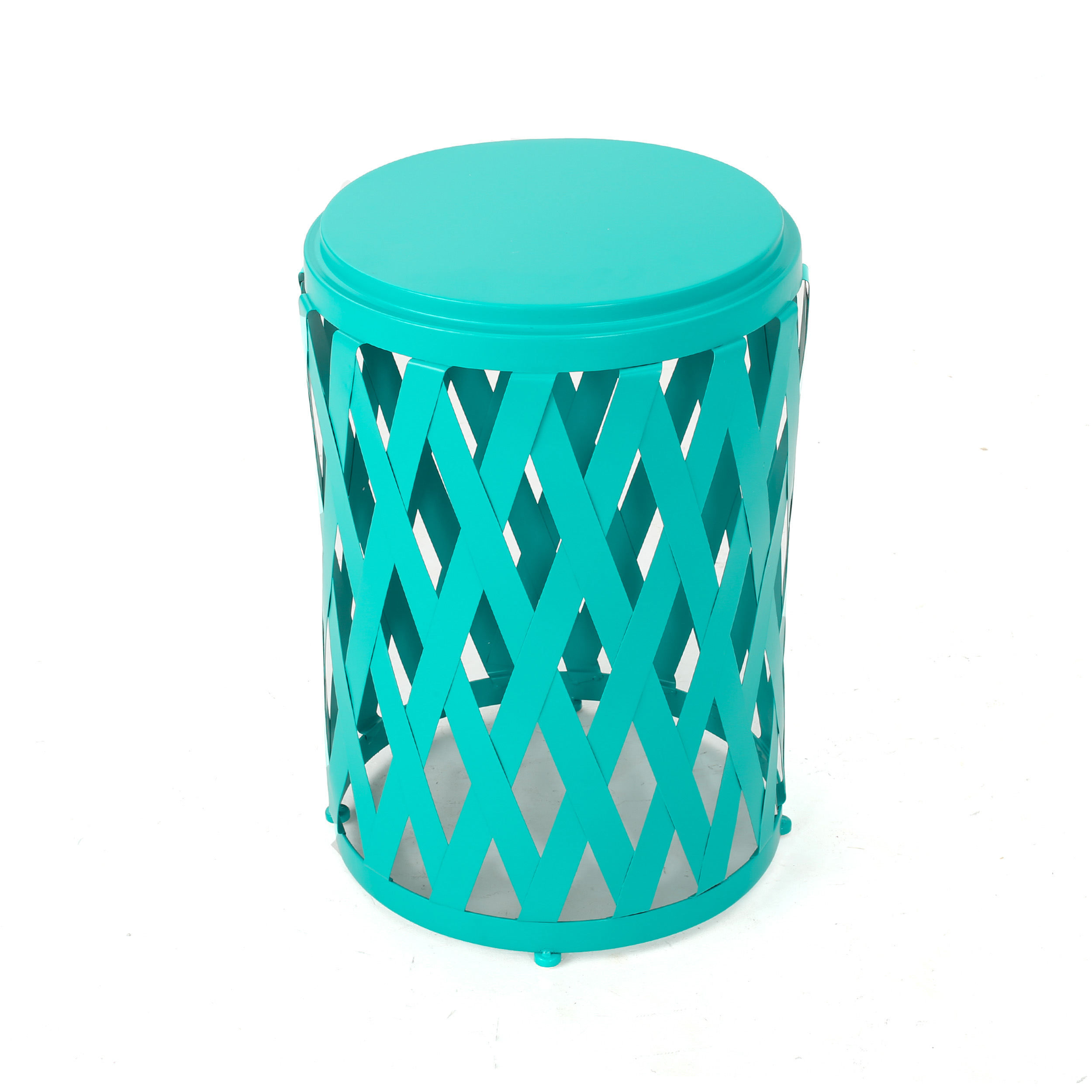 Aubriella Outdoor 14 Inch Diameter Iron Side Table, Teal - image 4 of 4