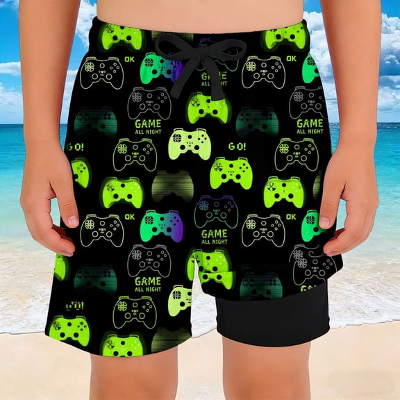 Boys Swim Trunks Boys Game Console Print Beach Shorts Relaxed Fit Swimwear for Kids Multicolour 3-4 Years