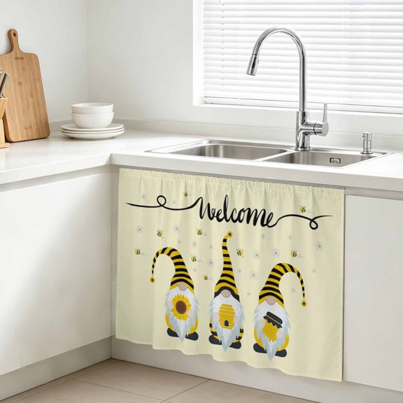 Summer Bee Cabinet Curtain, Welcome Sink Skirt for Bathroom, Under Sink shelf Curtain Privacy Drape for Kitchen Laundry Room 11x13in