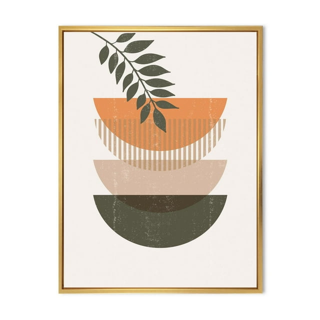 Designart Abstract Geometrical Sun and Moon With Leaf II FLOAT FRAME WALL ART