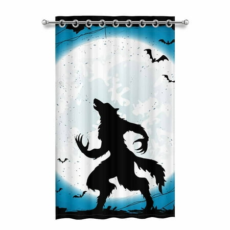 Mkhert Moon On Blue Sky And Werewolf Blackout Window Curtain