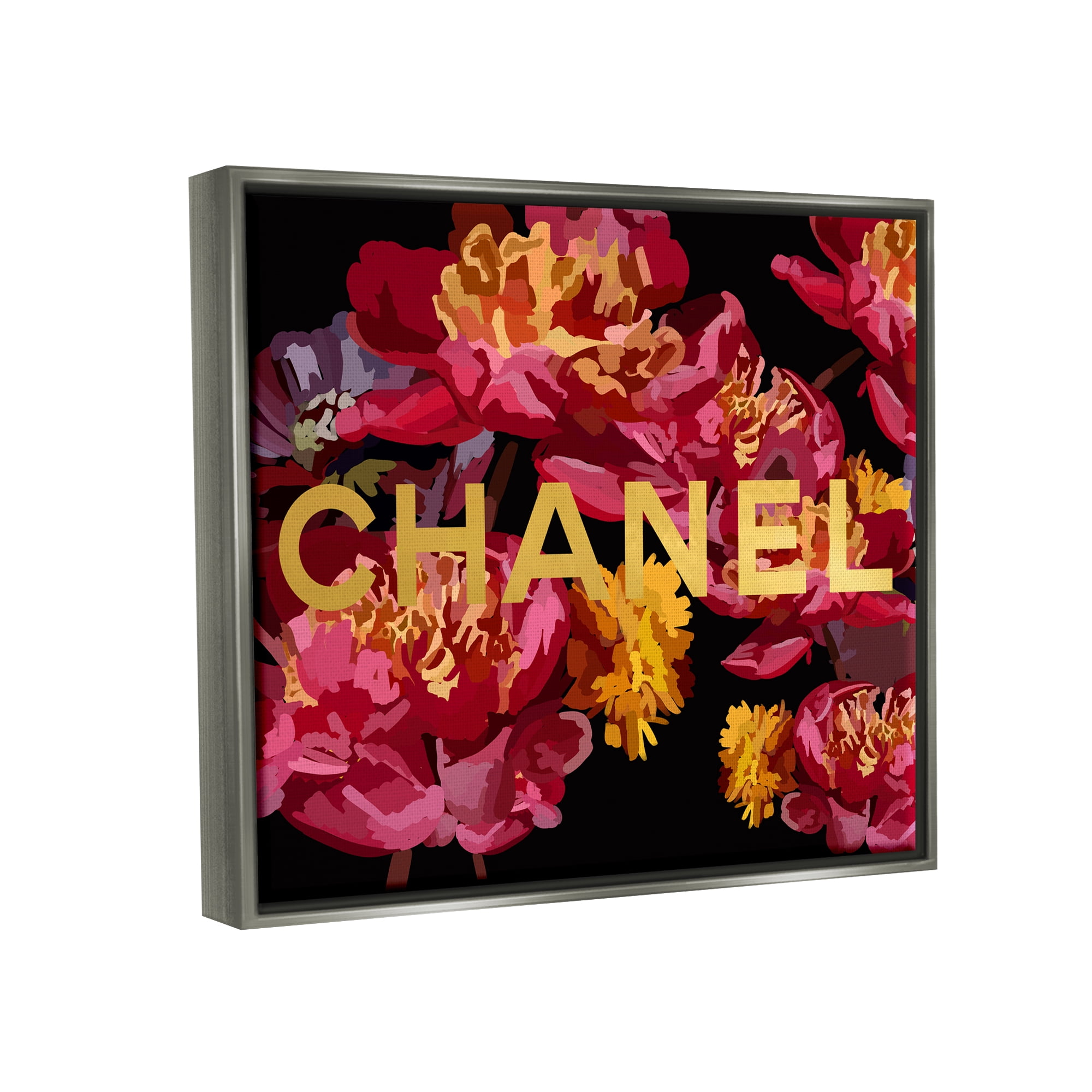 Stupell Industries Glam Brand Blossoms Botanical & Floral Painting Gray Floater Framed Canvas Art Print Wall Art, 21 x 17