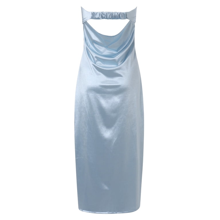 Summer Satin Strapless Dress Backless Bodycon Wedding Party Maxi Dresses  Light Blue L - Walmart.com