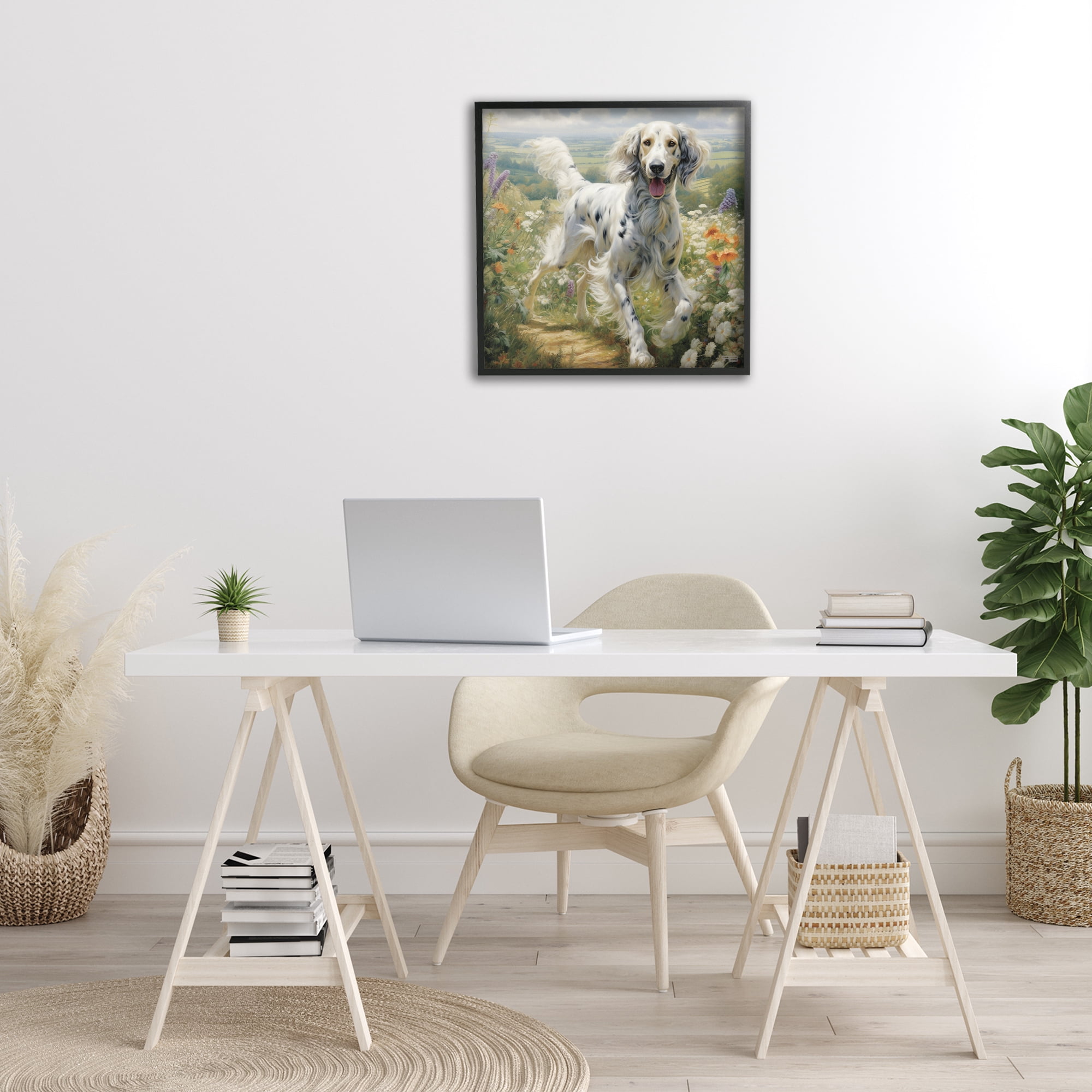 Stupell Industries Trotting Dog Landscape Animals & Insects Painting Black Framed Art Print Wall Art, 24 x 24