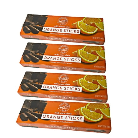 Milk Chocolate Orange Sticks - Gourmet Chocolate Covered Sticks, Chocolate Fruit Flavored Sticks, Gift Idea for Holidays, Gluten Free, Kosher - 10.5 oz Box (Pack of 4)