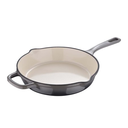Legacy by MasterPRO - 10  Legacy Enamel Cast Iron Fry Pan with Helper Handle  Dual Pour Spouts and Ombre Design  10 Inches  Fog