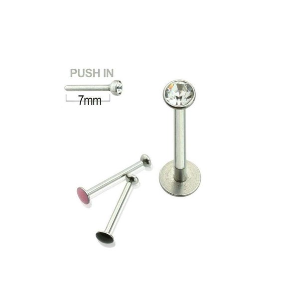 Labret de Joue Push-In 16 g en Acier Chirurgical Sans Filetage à Presser Gemme