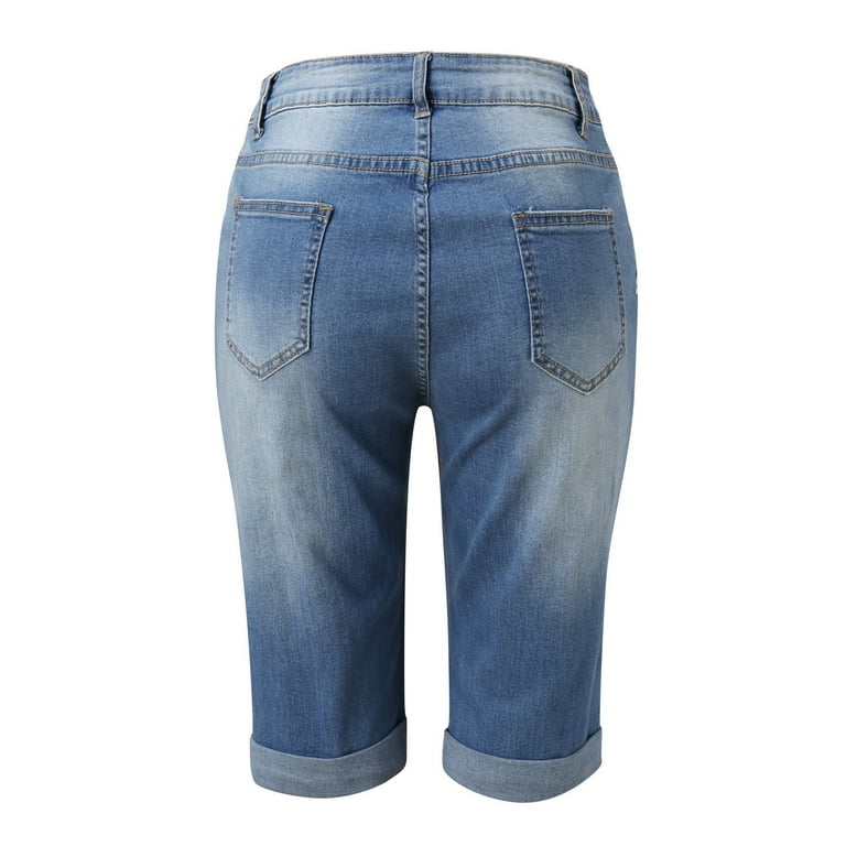 Sexy Huaai Knee-Length Denim Shorts for Women, Plus Size