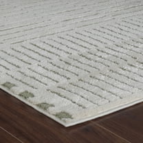 5' X 8' Cream and Green Abstract Worn Faded Area Rug