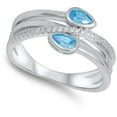 thumbnail image 4 of Simulated Aquamarine Criss-Cross Knot Teardrop Ring 925 Sterling Silver Band Blue CZ Female Size 10, 4 of 4