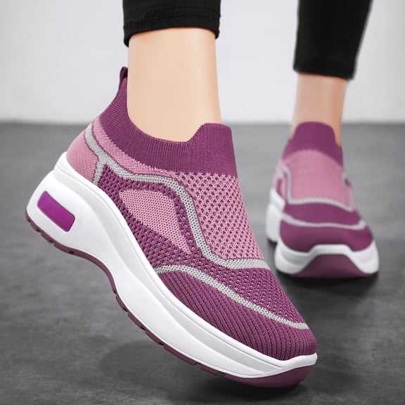 YOUYEDIAN Orthopedic Casual Shoes for Women Arch Support Sneakers Breathable Slip on Non Slip Hiking Shoes Knitted Mesh Stretch Comfort 2026 Foam Shoes