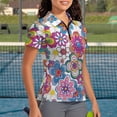 thumbnail image 3 of Garronmavis Colorful Retro Floral Women's Golf Shirt and Sun Visor Hat Set Quick-Dry Moisture-Wicking Short Sleeve Shirt Adjustable UV-Protective Sun Hat for Golf Tennis Hiking Daily Wear, 3 of 7