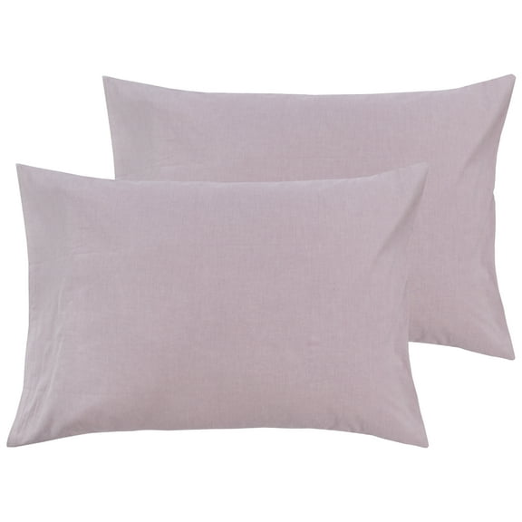 Ntbay 2 Pack Breathable Washed Cotton Queen Size Pillowcases with Envelope Closure, Soft Solid Color Pillow Cases Set of 2, 20" x 30" , Light Purple