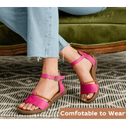 Miz Mooz Leather Demi-Wedge Wide Width Adult Ankle Strap Sandals with Buckle 1 Heel