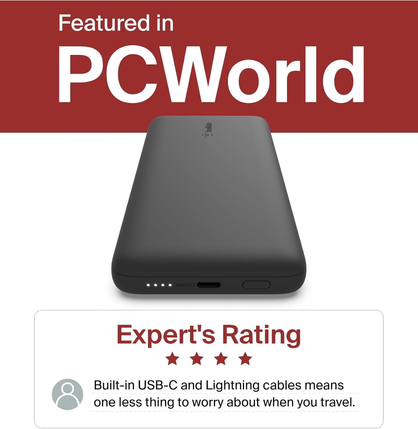 Belkin Power Bank, BoostCharge Plus 10k mAh Portable Charger w/Integrated Lightning Cable & USB-C Cable - iPhone Charger - Battery Pack for iPhone 16 Pro Max, iPhone 16, iPhone 15, iPhone 14 - Black