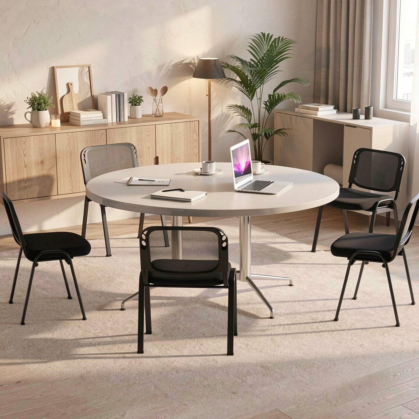 Furnibear Stackable Conference Chairs Set of 5 with Mesh Back, Ergonomic Guest Chairs Reception Waiting Room Chairs for Office Meeting, Black