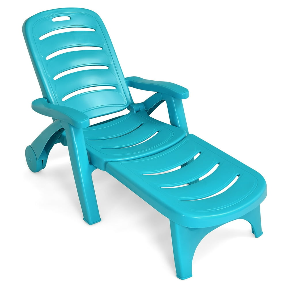 Costway Folding Chaise Lounge Chair 5-Position Adjustable Recliner Turquoise - Walmart.com 