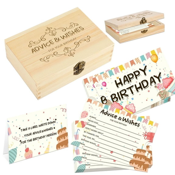 EIGTWEN Birthday Wishes Cards, Guest Book Advice Cards Box for Party, Advice And Wishes for Games, for 16th, 18th, 30th, 40th, 50th, Any Age, Party Favors